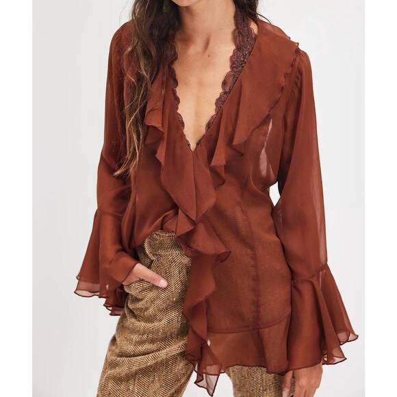 FREE PEOPLE Tops - NEW FREE PEOPLE bali tulula chiffon top in umber earth